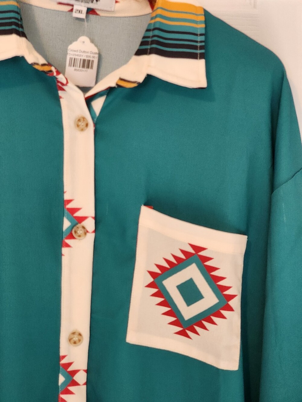 ROWDY CROWD CLOTHING Dutton Teal Aztex Midi Dress Or Duster Plus Size XXL - Picture 5 of 12